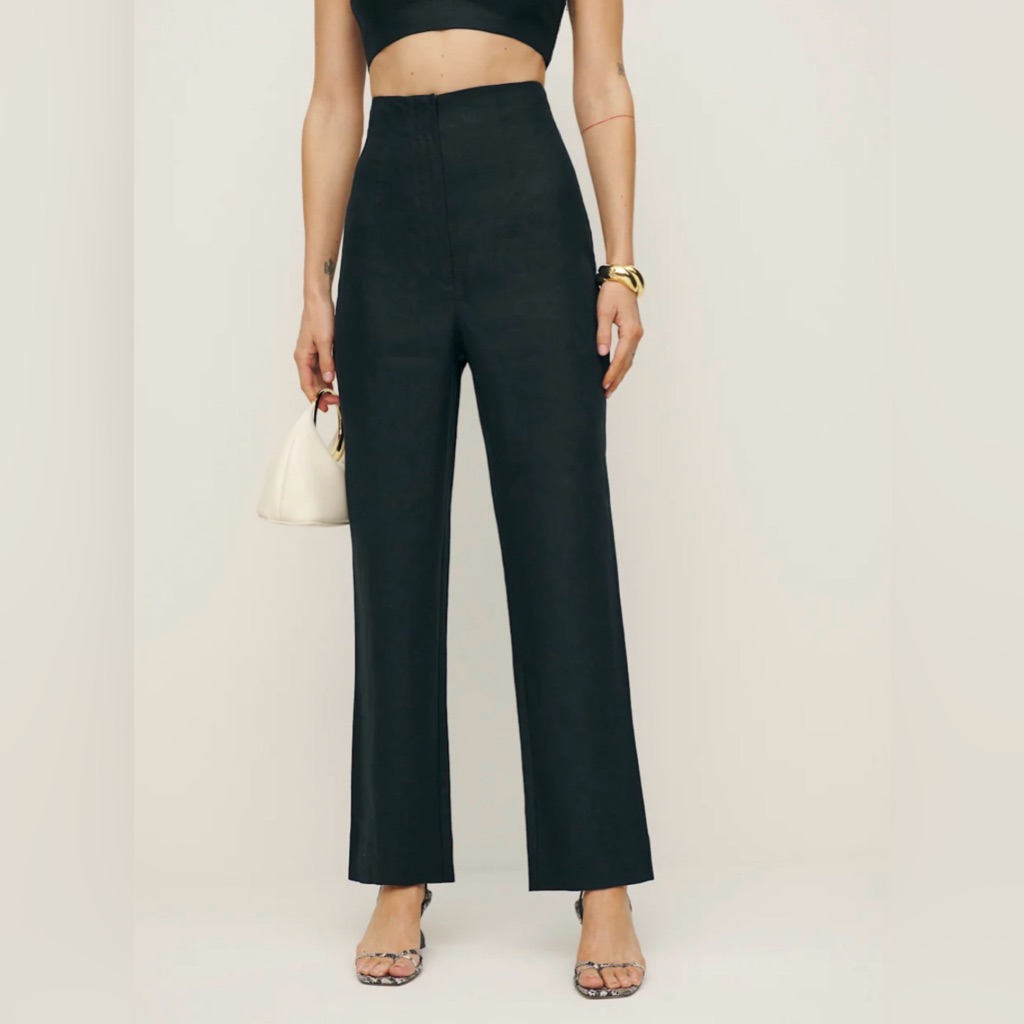 Nwt Reformation Black Colton Linen Pant
